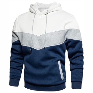 Sudadera con capucha para hombre en bloques de color gris, azul y blanco, elegante sudadera de forro polar, tamaño y diseño personalizados. - Product Image 6