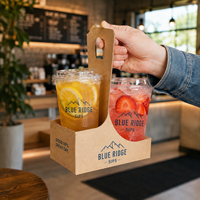 Gobelets en PET personnalisés AT PACK de 16 oz avec support pour 2 gobelets, gobelets en plastique transparent pour café glacé, jus, thé et cafés à emporter