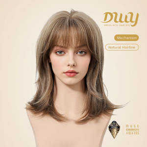 Maris -DWY Peluca sintética marrón de 16 pulgadas con línea de cabello natural sin pegamento, corte lobo, para mujer con encaje marrón claro - Product Image 2