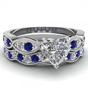Ensemble de bagues de fiançailles en argent sterling avec coupe cœur et motif Milgrain Jeulia - Product Image 3