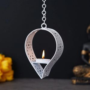 เทียนทีไลท์เหล็กแฟนซีทรงใบไม้,เชิงเทียนสีขาวคุณภาพสูงสำหรับตกแต่งบ้านและสำนักงานงานแต่งงานงานปาร์ตี้ - Product Image 5