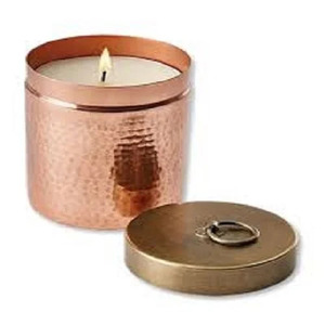 Pot de bougie en métal martelé en cuivre avec couvercle forme ronde pour la décoration de la maison et de l'éclairage de noël pot de bougie en fer - Product Image 1
