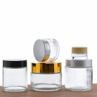 Pot en verre transparent vide pour crème, 5ml, 10ml, 30ml, 50ml, 100ml, avec bouchon en bois mat noir, blanc, or, argent, joint intérieur, vente en gros de cosmétiques