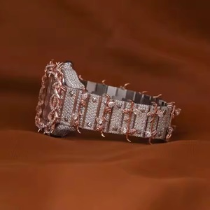 Montre élégante en moissanite VVS pour homme, entièrement sertie de diamants, boîtier en acier inoxydable plaqué or rose, haute qualité, édition limitée unique - Product Image 5