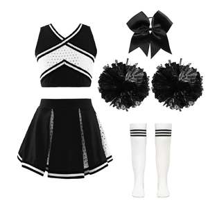 Costume de pom-pom girl imprimé en polyester pour filles avec pompons, pour enfants - Product Image 6