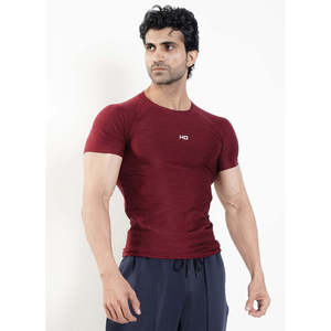 Camiseta de Compresión M FITNESS para Hombre, Spandex/Poliéster, Color Granate, Corte Ajustado, Cuello Redondo, Manga Corta, 220g, Tejido Ligero, Diseño Liso - Product Image 6