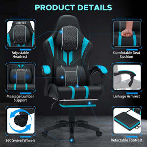Chaise de jeu audio RGB ultime 5 en 1, fauteuil inclinable ergonomique avec cadre en acier inoxydable, fonction de massage, Bluetooth - Livraison gratuite - Product Image 3