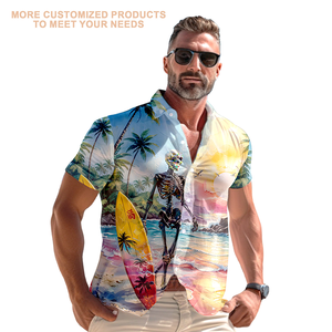 เสื้อเชิ้ตแขนสั้นลำลองของผู้ชายระบายอากาศได้ดีพิมพ์ลายวินเทจผ้าโพลีเอสเตอร์สแปนเด็กซ์แบบดิจิตอลสำหรับวันหยุดชายหาด - Product Image 2