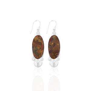 Pendientes Largos Ovalados de Latón Plateado Estilo Clásico Hechos a Mano con Piedra Preciosa de Jaspe Frutal, Fabricante Mayorista - Product Image 1