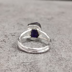 Joyería de piedra en bruto Anillo de mujer Piedra preciosa de amatista cruda natural Piedra NATAL DE FEBRERO Aniversario martillado Anillo de plata esterlina 925 - Product Image 5