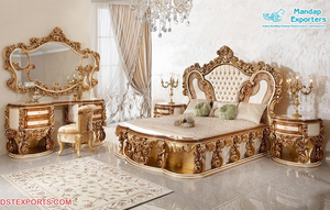 Royal King Style Furniture Set for Bedroom Marquetry <b>Canopy</b> <b>Bed</b> & Bedroom Furniture Luxurious French Style Hand Carved Queen <b>Bed</b> - Product Image 4