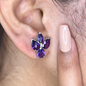 Wholesale 100% Natural Amethyst Gemstone Stud <b>Earrings</b> Sterling 925 Silver <b>Rhodium</b> Plated High Polish Finish Trendy Wedding - Product Image 4