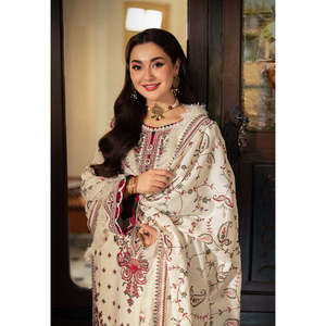 Colección ASIM JOFA-3PC DHANAK para Mujer, Camisa Elegante de Manga Larga con Cuello Redondo y Bordado de Lentejuelas, Pantalón Tipo Chal, BIC-4060 - Product Image 4