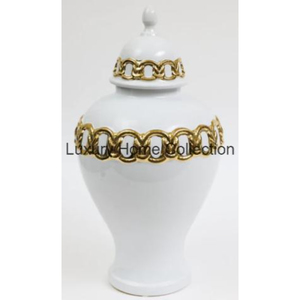 โถขิงตกแต่งหม้อเคลือบเงาสีขาวและสีทองดีไซน์สำหรับตกแต่งห้องครัว - Product Image 1