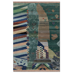 Manchaha <b>Green</b> Hand Knotted Wool Bamboo <b>Silk</b> Rug 10mm Thick Rectangle Abstract Pattern for Home Hallway for Home Floor Les-2867 - Product Image 1