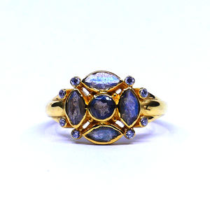 แหวนอัญมณีคลาสสิกสำหรับผู้หญิงสวม925เงินทองแหวนแลบราโดไรต์ที่มีค่า - Product Image 2