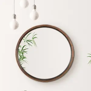 Magi simple pretty large wood rustic round wooden frame toilet washroom decorating glass antique decor flame mirror