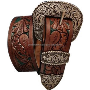 High Quality <b>Western</b> New Vintage Floral Brass Antique Engraved Buckle Genuine Cowhide <b>Western</b> Leather Hand Tooling <b>Belt</b> for Men - Product Image 2