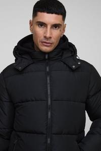 Chaqueta acolchada con capucha negra para hombre, Abrigo acolchado cálido de invierno, prendas de vestir exteriores ligeras a prueba de viento, ropa de calle informal - Product Image 3