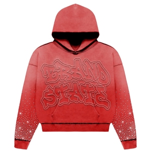 Streetwear vintage pour hommes, imprimé strass personnalisé brodé 100% coton, sweat à capuche coupe régulière à épaules tombantes en tricot lourd - Product Image 4