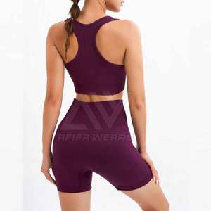 Ensemble de yoga en polyester et élasthanne pour femmes, haute qualité, taille élastique sans couture, motif uni, résistant à l'eau, vente chaude d'été - Product Image 5