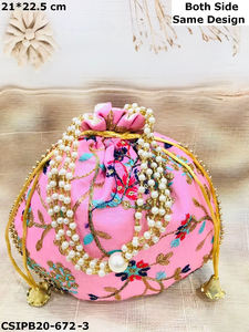 Pochette en tissu brodé indien de luxe faite à la main, décoration de fête avec perles pour les mariages et les célébrations ! - Product Image 3