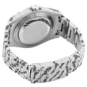 Montre de luxe sportive résistante à l'eau, analogique, en acier inoxydable, avec bracelet en cuir et acier inoxydable serti de diamants Moissanite - Product Image 2
