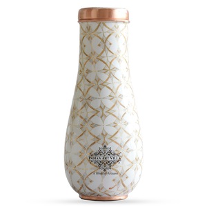 IndianArtVilla Botella de agua con forma de jarrón de cobre puro para dormitorio en diseño de impresión dorada con beneficios para la salud ayurvédica, 1500 ML - Product Image 3