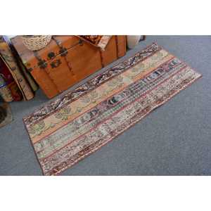 Turkish Small 2.2x5.4 ft Vintage Moroccan <b>Wool</b> Rug Red <b>Brown</b> Patchwork Design Eco-Friendly Latex Backing - Product Image 1