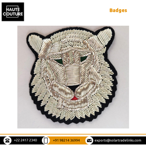 Brodé à la main Lion Silver Bullion Kora fils métalliques faits à la main Badges emblèmes pour vestes et sacs - Product Image 5
