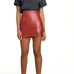 กระโปรงหนังแท้ 100% สำหรับผู้หญิง สไตล์ลำลอง เหมาะสำหรับงานปาร์ตี้กลางแจ้ง เอวสูง จีบระบาย ขายส่ง - Product Image 6