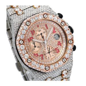 นาฬิกาโครโนกราฟสไตล์ฮิปฮอปสุดหรู ประดับเพชรโมอิสซาไนต์บนหน้าปัดกระจก ตัวเรือนสแตนเลสสตีล สำหรับผู้ชายและผู้หญิง - Product Image 2