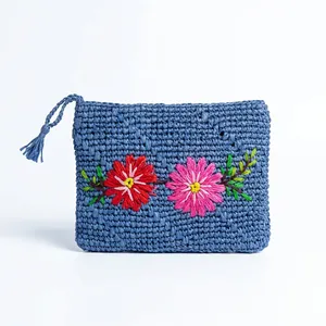 Bolso de Mano de Ganchillo Floral, Estilo Bohemio, Cierre Abierto, Uso Diario, Patrón Multicolor, Bolso Tipo Clutch para Mujer - Product Image 6
