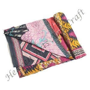 Block Print Kantha <b>Quilt</b> Indian Reversible Hand Stitched Heavy <b>Throw</b> Old Sari Blanket Patch Work Heavy 3 - 5 Layers Kantha <b>Quilt</b> - Product Image 6