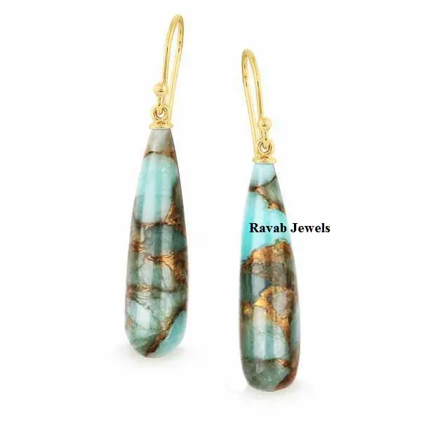 High Quality Natural Amazonite Copper Gemstone Jewelry 925 Sterling Silver Drop Shape 9*30mm Long Dangle Party Earring For Women