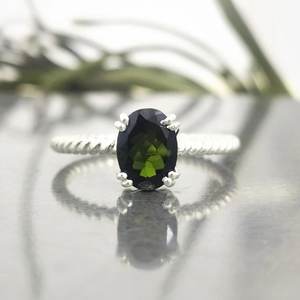 Piedra de turmalina verde sólida Plata de Ley 925 banda trenzada mujer chica compromiso anillo de bodas al por mayor a granel - Product Image 2