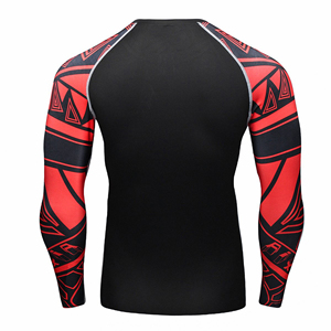 Kaus kompresi Gym pria, kualitas tinggi desain terbaru pola polos pelindung ruam gaya kasual dicetak bahan poliester rajut - Product Image 6