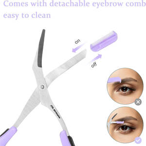 Ciseaux de tondeuse à sourcils en acier inoxydable violet avec outil de toilettage d'épilation de peigne pour l'utilisation de beauté de soins personnels - Product Image 5