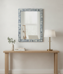 Cadre de miroir en incrustation d'os de haute qualité - Miroir mural rectangulaire fait à la main - Motif géométrique bleu et blanc Décoration de luxe pour la maison - Product Image 2