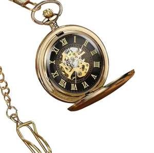 Montre de poche à quartz look vintage avec dessus de table en laiton présentation boîte en bois décor à la maison - Product Image 1