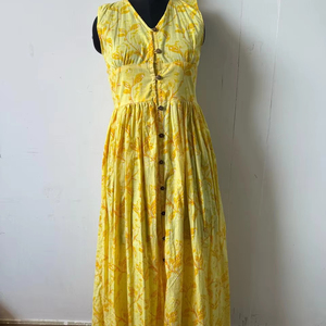 Vestido Maxi de Algodón con Estampado Floral, Estilo Cuello en V, Vestido con Nudo en el Hombro y Estampado Tie-Dye, Vestido Maxi sin Mangas con Estampado Floral - Product Image 1