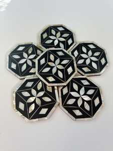 Ensemble de sous-verres en nacre de Style classique fait à la main avec plateau en bambou en os de résine pour tapis et tampons de tasse à boire de bière personnalisables - Product Image 2