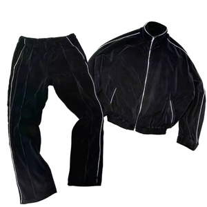 <b>Men's</b> Black <b>Velour</b> <b>Tracksuit</b> Set Full Zip Jacket and Jogger Pants Wholesale Custom Logo Sportswear Casual Gym Streetwear Outfit - Product Image 4