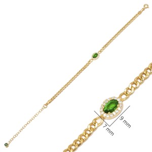 Emerald CZ Stone Oval Shape <b>Charm</b> Gourmet Chain Wholesale Handmade 925 Sterling <b>Silver</b> Jewelry <b>Charm</b> Bracelet - Product Image 5