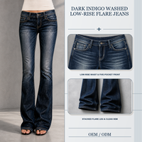 Jeans évasés taille basse pour femmes, en denim stretch délavé, fabrication OEM, marque privée, vente en gros