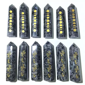 Tour en cristal poli Larvikite avec gravure des phases lunaires pour la décoration de la maison, artisanat en pierre Feng Shui - Product Image 2