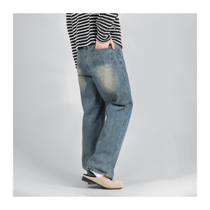 Pantalones vaqueros para hombre K-Fashion Unisex Pantalones de globo de mezclilla ancha 2COLOR Algodón suave Casual Cintura alta Loose Fit Everyday Outfit H5007 - Product Image 5