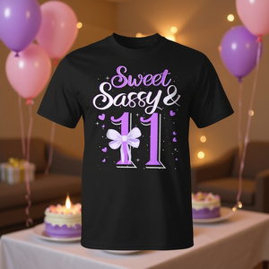 Maglietta Viola Dolce e Audace per il 11° Compleanno di Ragazze di 11 Anni con Design Promozionale a Fiocco - Product Image 3