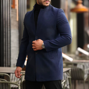 Mens Double Breasted Wool Blend Parkas Overcoat Long Winter Trench Coat Plaid Classic Lapel Business Casual Warm Outerwear - Product Image 1