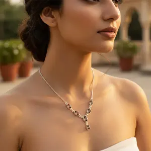 Collier en argent 925 avec perles de quartz fumé pour femmes, bijoux en pierres précieuses tendance - Product Image 1